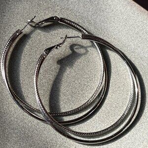 Overlapping Silvertone Hoop Earrings